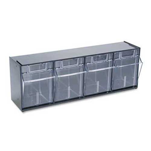 deflecto Tilt Bin Plastic Storage System w/4 Bins, 23 5/8 x 6 5/8 x 8 1/8, Black