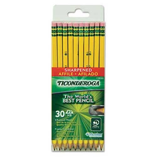 Ticonderoga Pre-Sharpened Pencil, HB, #2, Yellow Barrel, 30 Per Pack