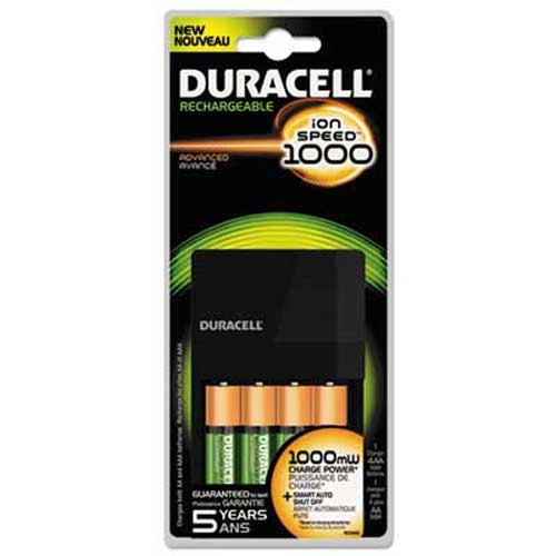 Duracell ION SPEED 1000 Advanced Charger, Includes 4 AA NiMH Batteries