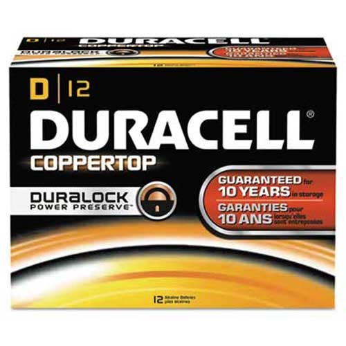 Duracell CopperTop Alkaline Batteries with Duralock Power Preserve Technology, D, 12/Box