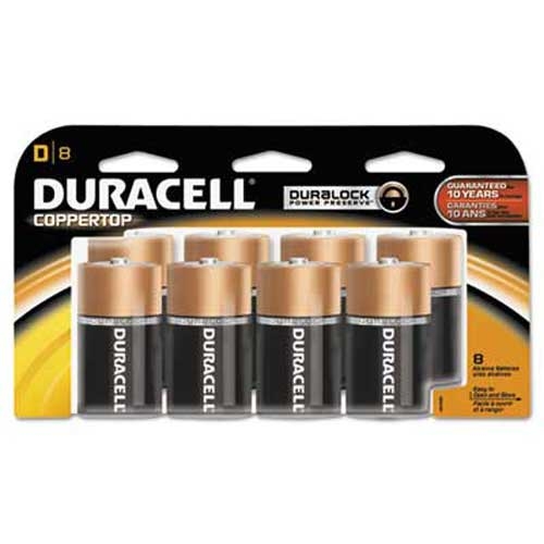 Duracell CopperTop Alkaline Batteries with Duralock Power Preserve Technology, D, 8/Pk