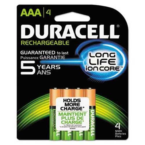 Duracell Rechargeable NiMH Batteries with Duralock Power Preserve Technology, AAA, 4/Pack