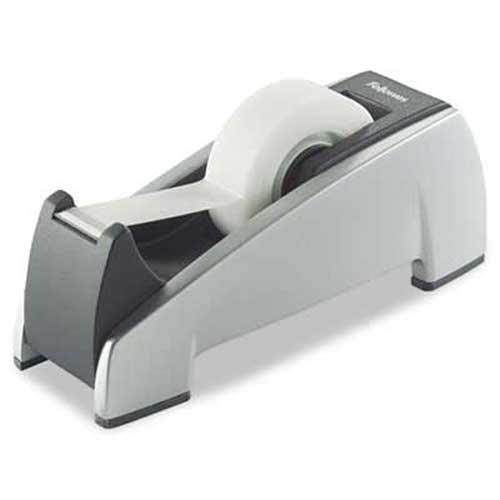 Fellowes Office Suites Desktop Tape Dispenser, 1 inch Core, Plastic, Heavy Base, Black/Silver