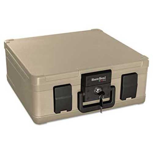 SureSeal By FireKing Fire and Waterproof Chest, 0.27 ft3, 15-9/10w x 12-2/5d x 6-1/2h, Taupe