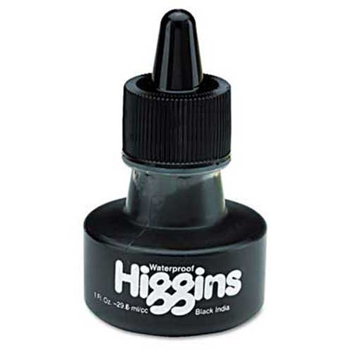 Higgins Waterproof Pigmented Drawing Ink, Black, 1oz Bottle