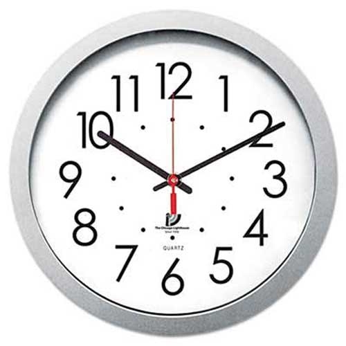 Chicago Lighthouse Quartz Flat Rim Clock, 14-1/2 inch, Silver