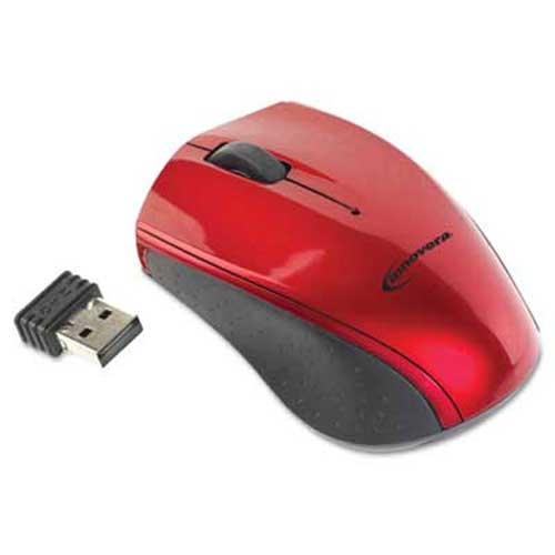 Innovera Mini Wireless Optical Mouse, Three Buttons, Red/Black
