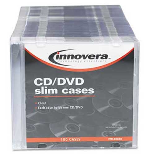 Innovera CD/DVD Polystyrene Thin Line Storage Case, Clear, 100/Pack