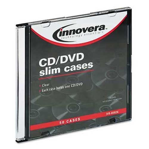 Innovera CD/DVD Polystyrene Thin Line Storage Case, Clear, 50/Pack