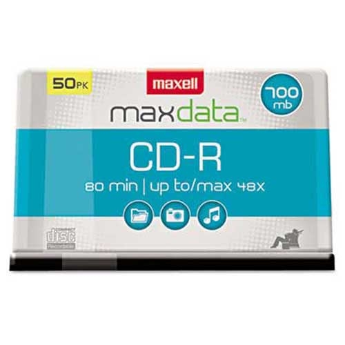 Maxell CD-R Discs, 700MB/80min, 48x, Spindle, Silver, 50/Pack
