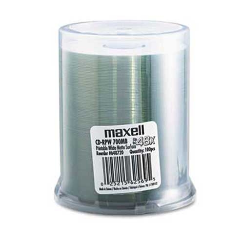 Maxell CD-R Discs, 700MB/80 min, 48x, Spindle, Printable Matte White, 100/Pack