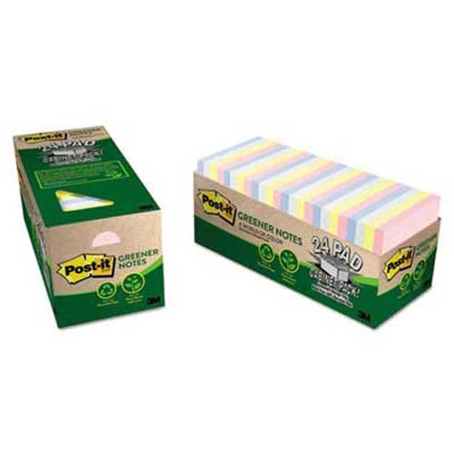 Post-it Greener Notes Original Recycled Notes, Cabinet Pack, 3 x 3, Helsinki, 75/Pad, 24 Pads/Pack