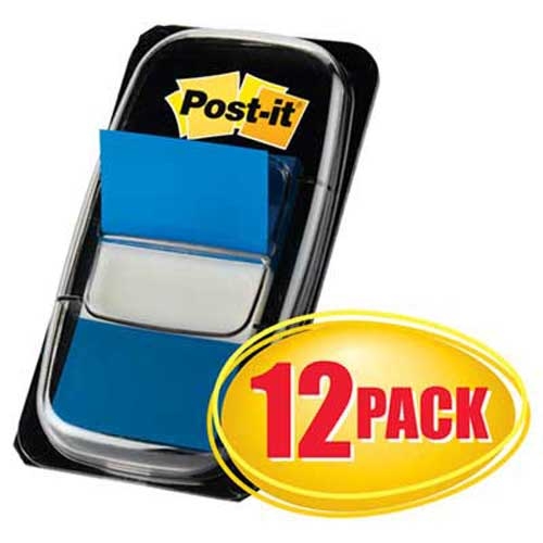 Post-it Flags Marking Page Flags in Dispensers, Blue, 12 50-Flag Dispensers/Pack