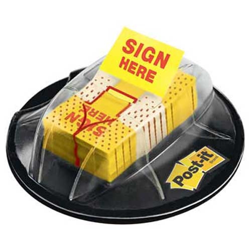 Post-it Flags Page Flags in Dispenser,  inchSign Here inch, Yellow, 200 Flags/Dispenser