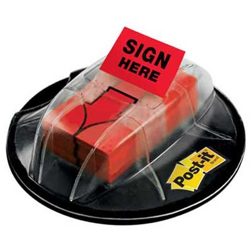 Post-it Flags High Volume Flag Dispenser,  inchSign Here inch, Red, 200 Flags/Dispenser