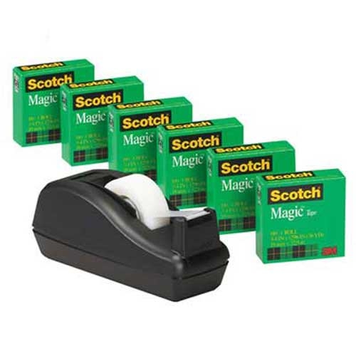 Scotch Scotch Magic Tape, 3/4 inch x 1000 inch, 1 inch Core, Black, 6/Pack
