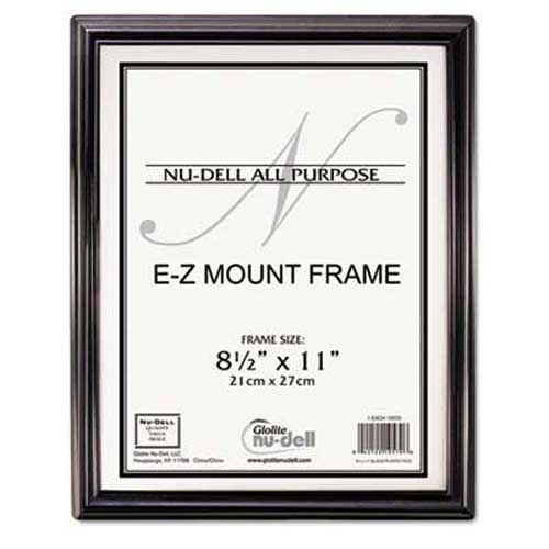 NuDell EZ Mount Document Frame, Plastic, 8 1/2 x 11, Black