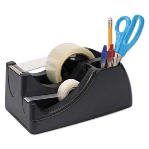 Officemate Recycled 2-in-1 Heavy Duty Tape Dispenser, 1 inch and 3 inch Cores, Black