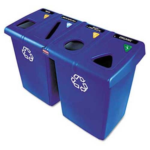 Rubbermaid Commercial Glutton Recycling Station, Four-Stream, 92 gal, Blue