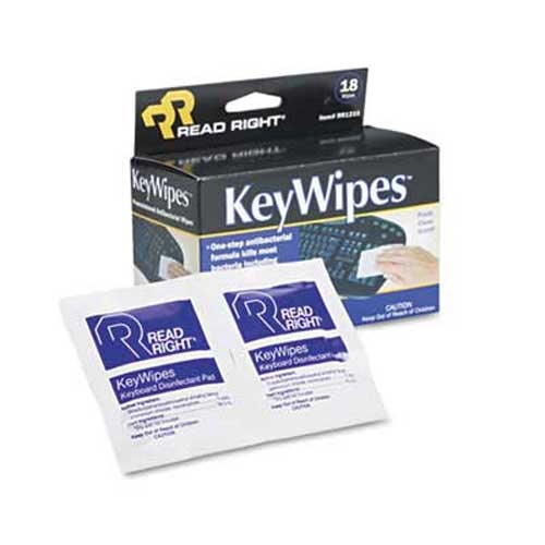 Read Right KeyWipes Keyboard & Hand Cleaner Wet Wipes, 5 x 6 7/8, 18/Box
