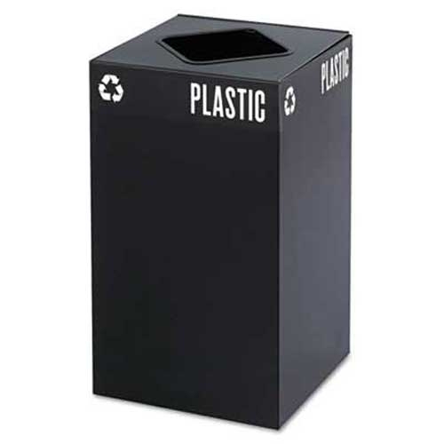 Safco Public Square Recycling Container, Square, Steel, 25gal, Black