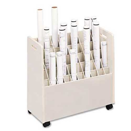 Safco Laminate Mobile Roll Files, 50 Compartments, 30-1/4w x 15-3/4d x 29-1/4h, Putty