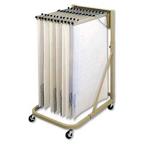 Safco Steel Sheet File Mobile Rack, 12 Hanging Clamps, 27w x 37 1/2d x 61 1/2h, Sand