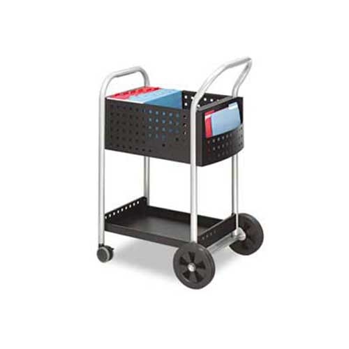 Safco Scoot Mail Cart, One-Shelf, 22w x 27d x 40-1/2h, Black/Silver
