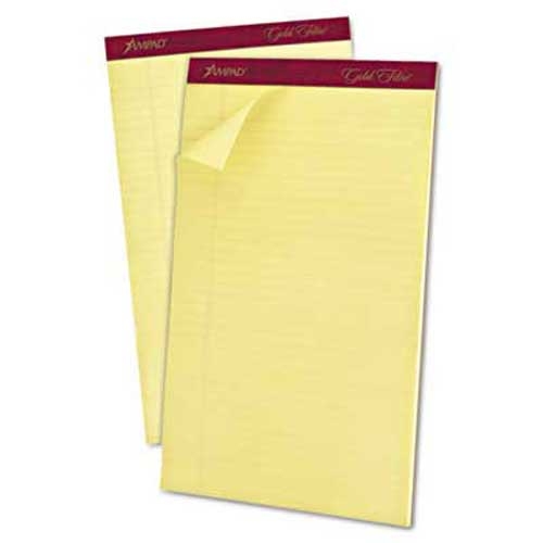 Ampad Gold Fibre Pads, 8 1/2 x 14, Canary, 50 Sheets, Dozen