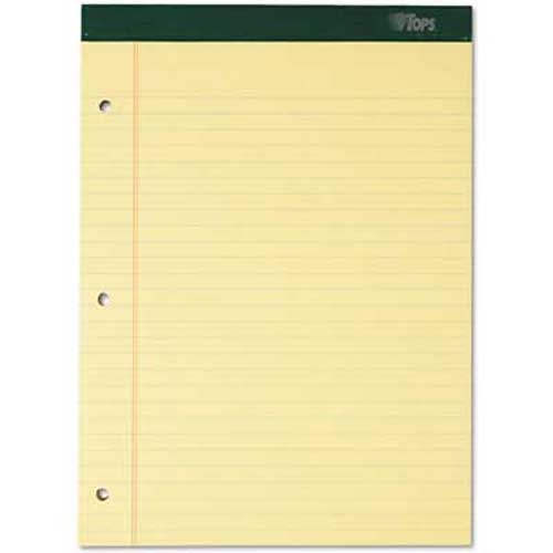 TOPS Double Docket Ruled Pads, 8 1/2 x 11 3/4, Canary, 100 Sheets, 6 Pads/Pack