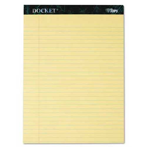 TOPS Docket Ruled Perforated Pads, 8 1/2 x 11 3/4, Canary, 50 Sheets, Dozen