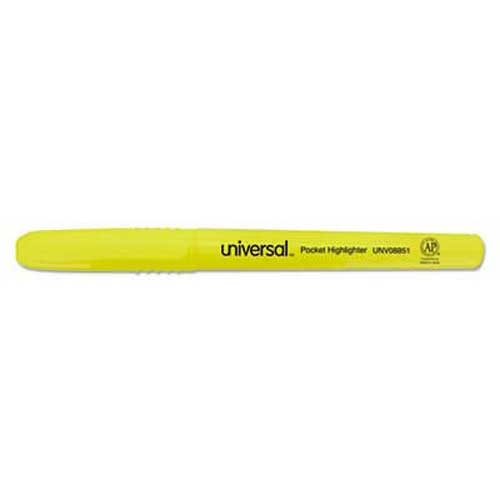 Universal Pocket Clip Highlighter, Chisel Tip, Fluorescent Yellow Ink, 1 Dozen