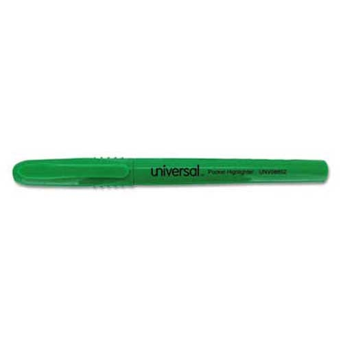Universal Pocket Clip Highlighter, Chisel Tip, Fluorescent Green Ink, 1 Dozen