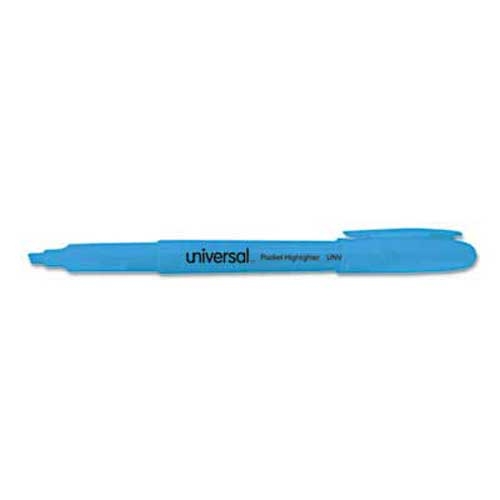 Universal Pocket Clip Highlighter, Chisel Tip, Fluorescent Blue Ink, 1 Dozen