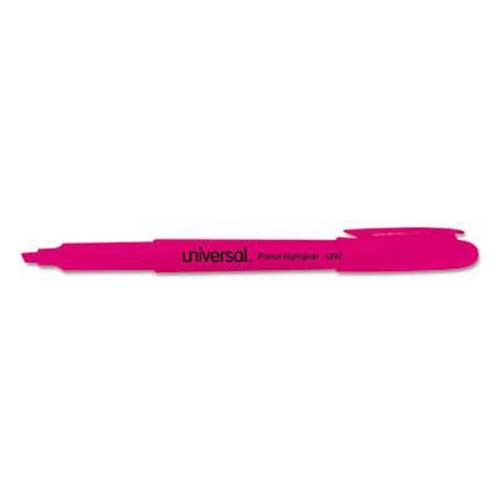Universal Pocket Clip Highlighter, Chisel Tip, Fluorescent Pink Ink, 1 Dozen