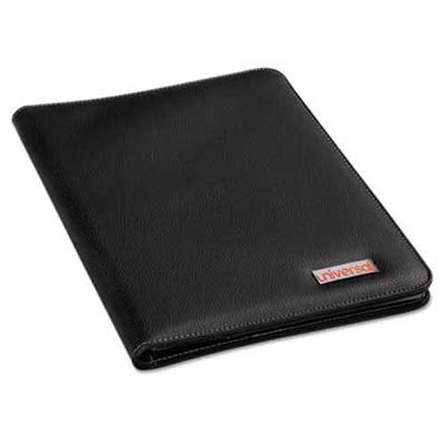 Universal Leather-Look Pad Folio, Inside Flap Pocket w/Card Holder, Black
