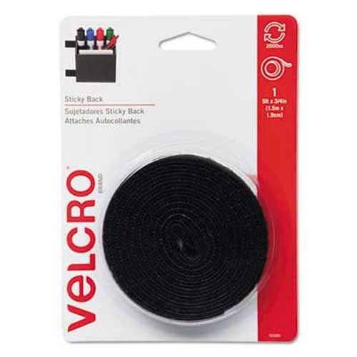 Velcro Sticky-Back Hook and Loop Fastener Tape with Dispenser, 3/4 x 5 ft. Roll, Black