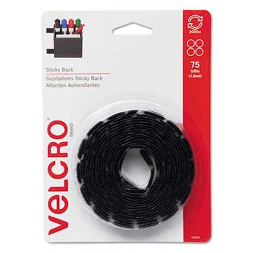 Velcro Sticky-Back Hook and Loop Dot Fasteners, 5/8 Inch, Black, 75/Pack