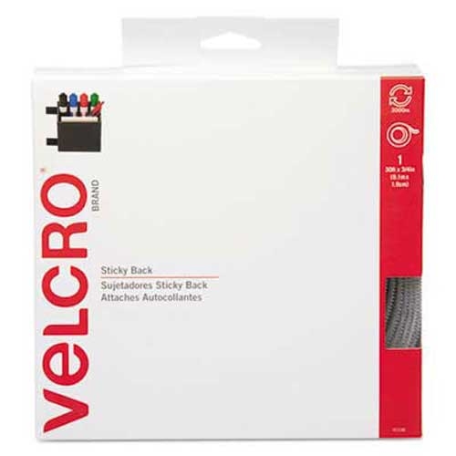 Velcro Sticky-Back Hook and Loop Fasteners in Dispenser, 3/4 Inch x 30 ft. Roll, White