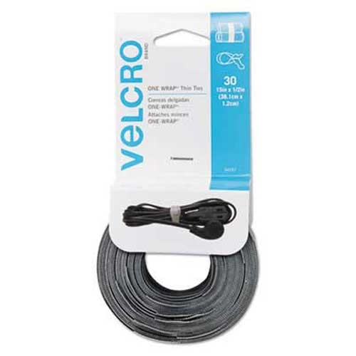 Velcro Reusable Self-Gripping Cable Ties, 1/2 x 15 inches, Black/Gray, 30 Ties Each