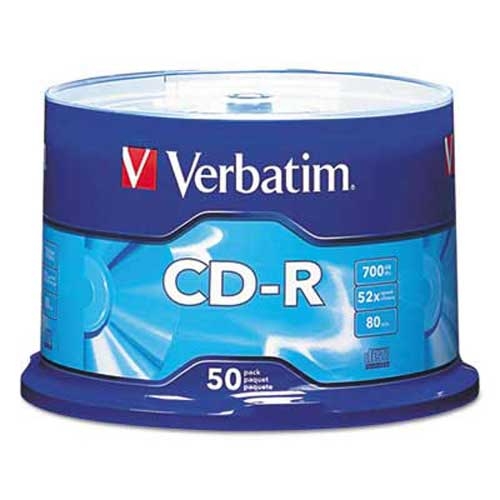 Verbatim CD-R Discs, 700MB/80min, 52x, Spindle, Silver, 50/Pack
