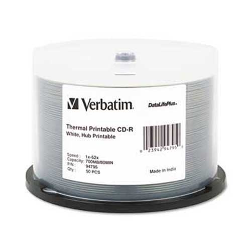 Verbatim CD-R Discs, 700MB/80min, 52x, Spindle, White, 50/Pack