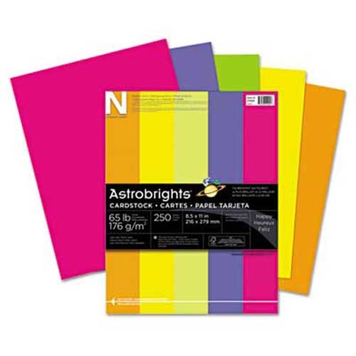 Neenah Paper Astrobrights Colored Card Stock, 65 lb., 8-1/2 x 11, Assorted, 250 Sheets