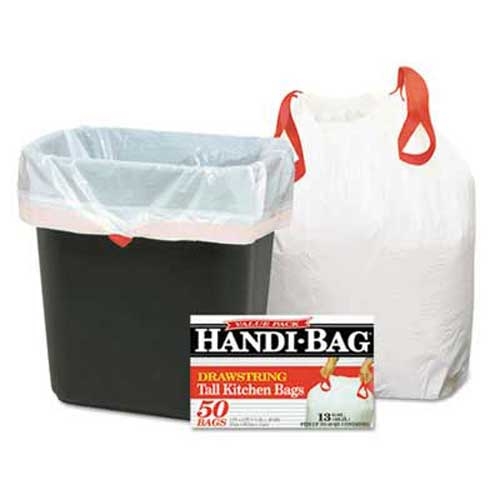 Handi-Bag Super Value Pack Trash Bags, 13gal, .69mil, 24 x 27 3/8, White, 50/Box