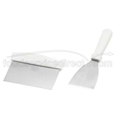 Tablecraft Stainless Steel Pan Scraper with White ABS Handle, 9 1/2 inch