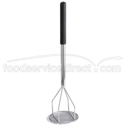 Tablecraft Round Face Chrome Plated Steel With Black Vinyl Potato Masher, 4.5 X 4.5 X 19 Inch