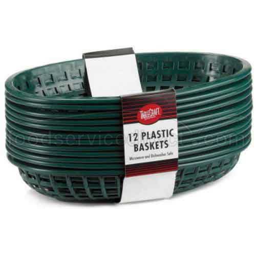 Tablecraft 9.375 Inch High Density Polyethylene Forest Green Classic Oval Basket, 12 Count -- 3 Per Case