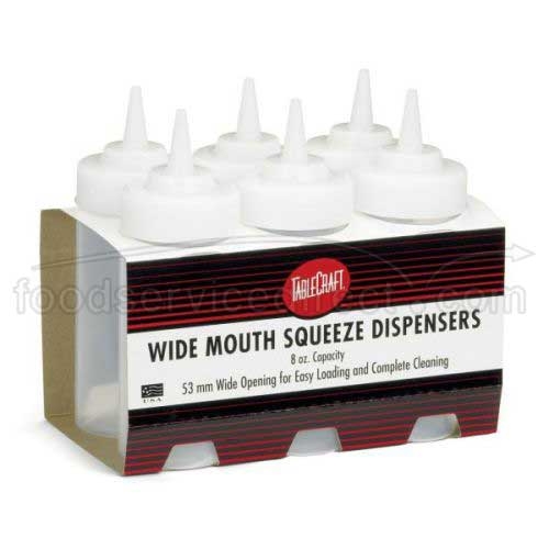Tablecraft 8 Ounce Widemouth 53 mm Clear Squeeze Bottle with Standard TipTop, 6 count -- 12 per case