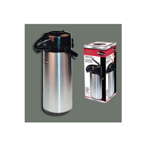 Winco Stainless Steel Body Glass Lined Push Button Airpot, 2.2 Liter