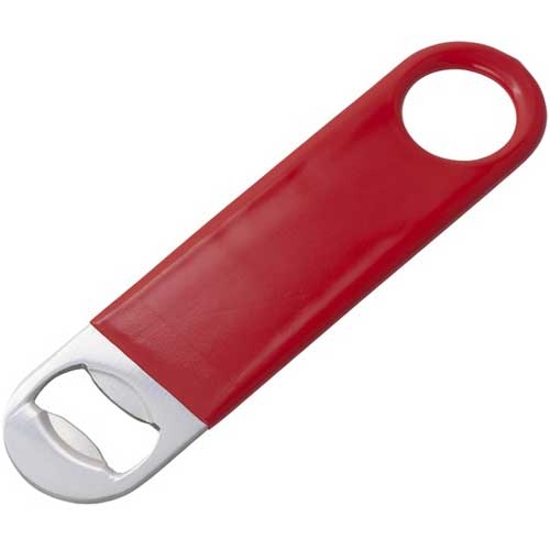 Winco Stainless Steel Red PVC Coating Flat Bottle Opener -- 12 per case.